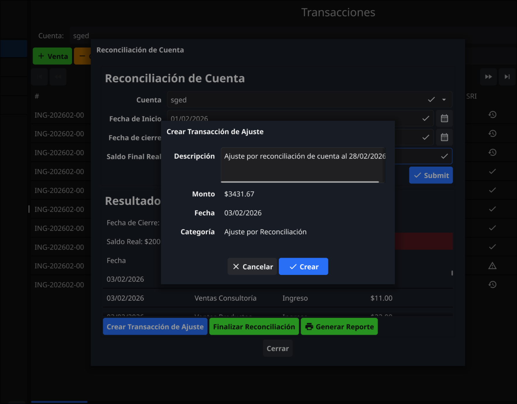 Ajuste de Diferencia